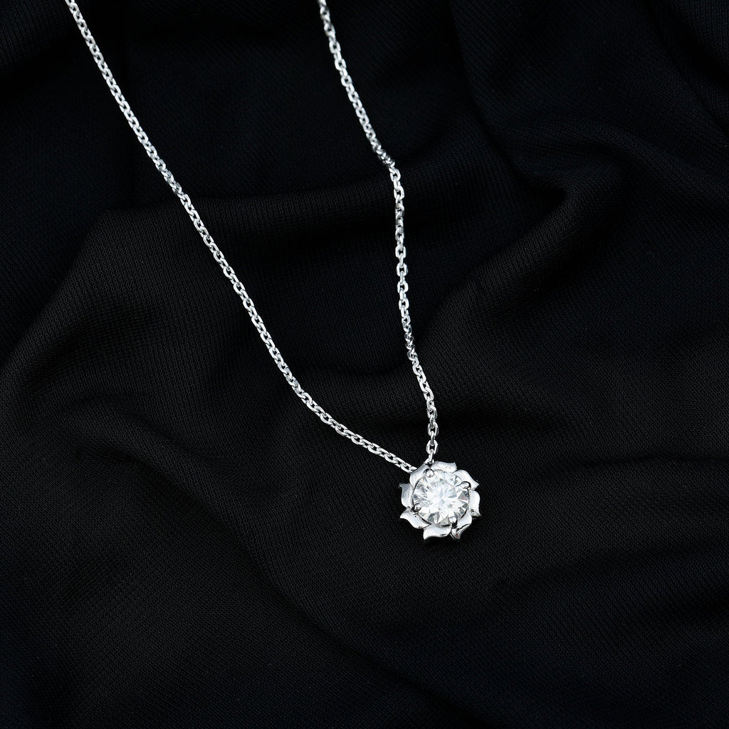 2 Carat Solitaire Moissanite Flower Pendant with Silver Chain