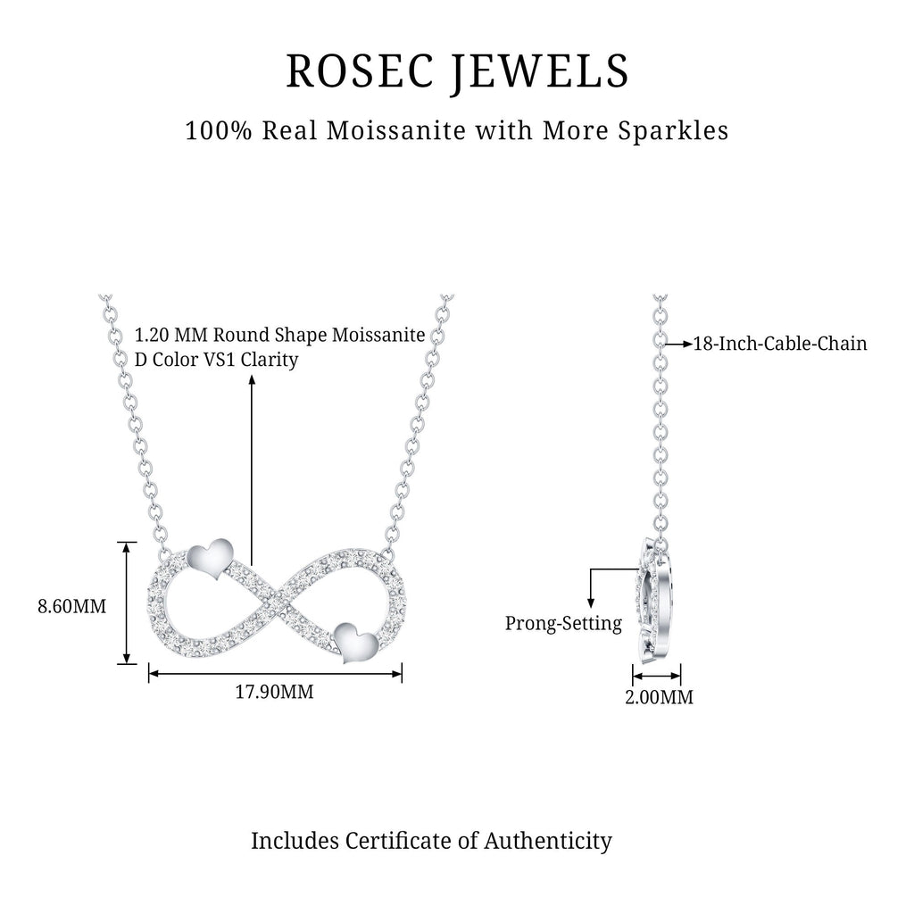 Certified Moissanite Infinity Heart Necklace in 14K Gold Plated Silver