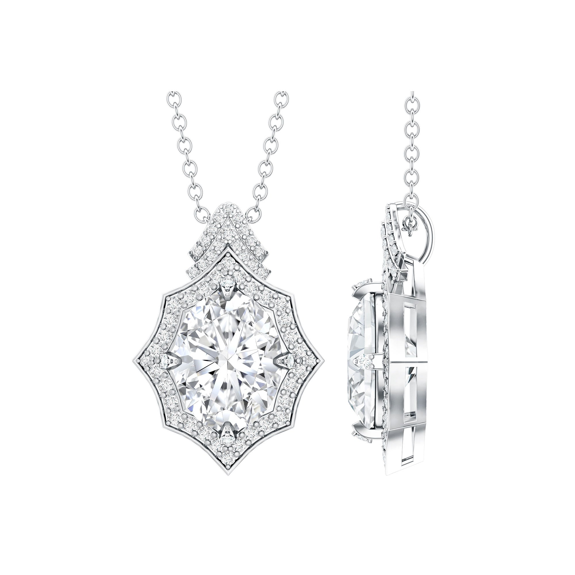 Certified 2 Carat Moissanite Vintage Halo Necklace for Women