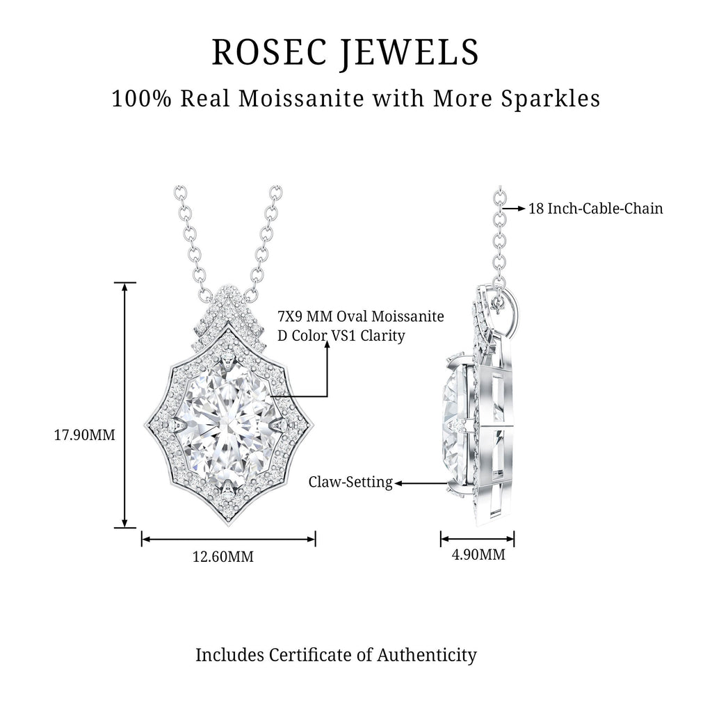 Certified 2 Carat Moissanite Vintage Halo Necklace for Women