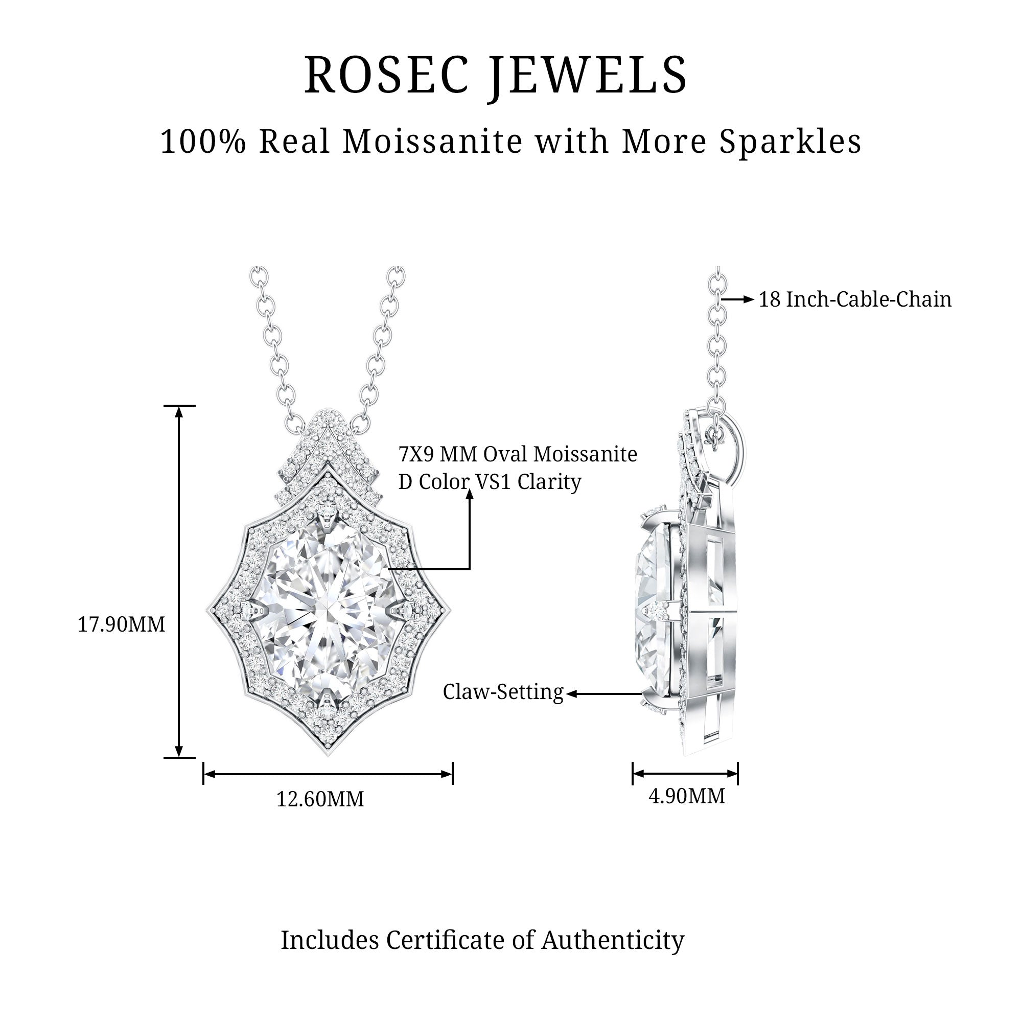 Certified 2 Carat Moissanite Vintage Halo Necklace for Women