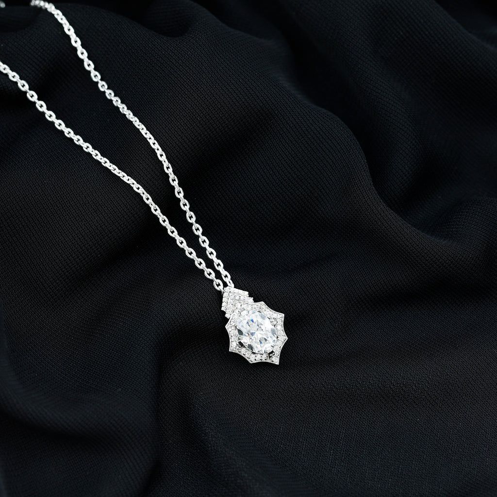 Certified 2 Carat Moissanite Vintage Halo Necklace for Women