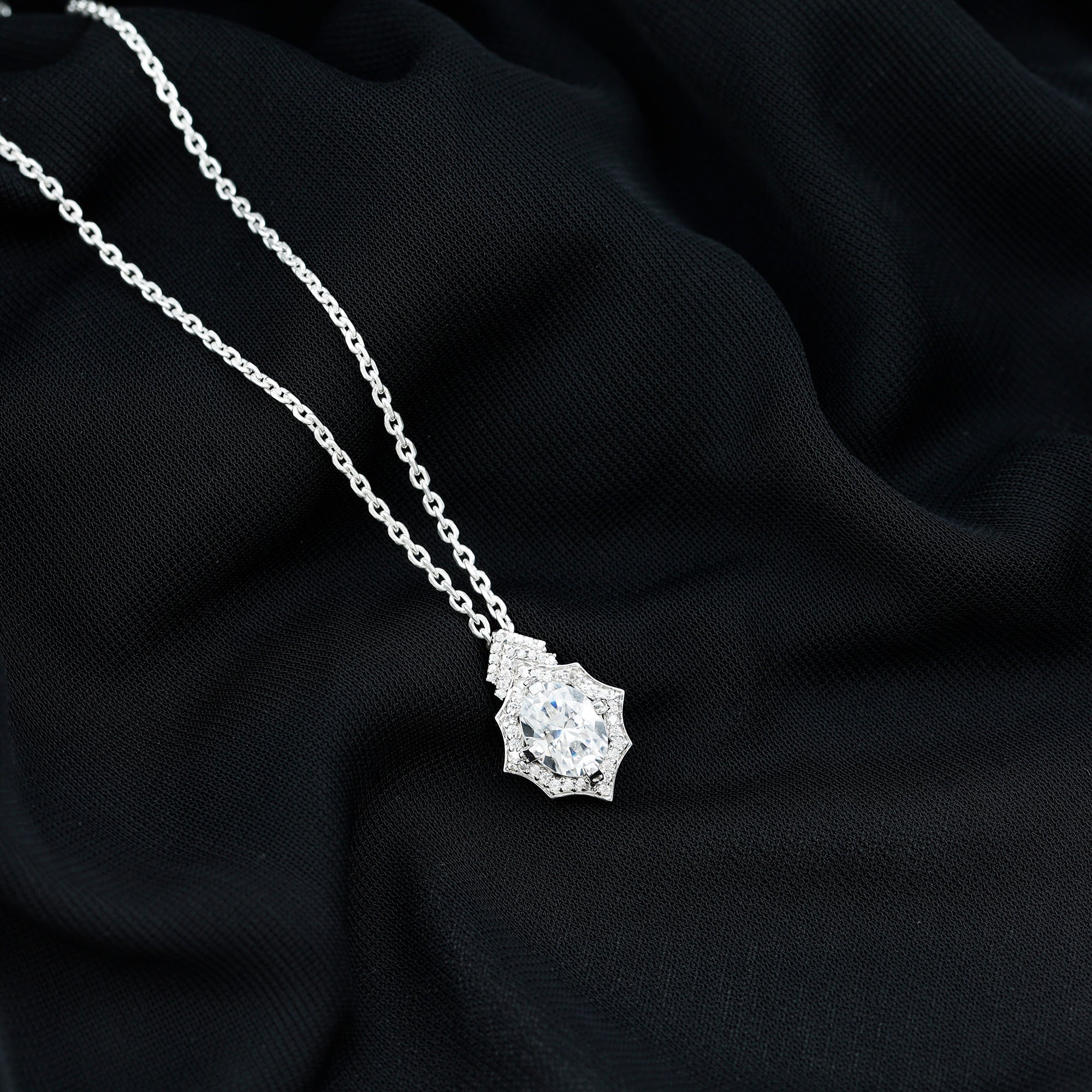 Certified 2 Carat Moissanite Vintage Halo Necklace for Women