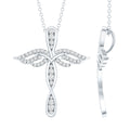 Certified Moissanite Angel Wings Cross Necklace with Silver Chain