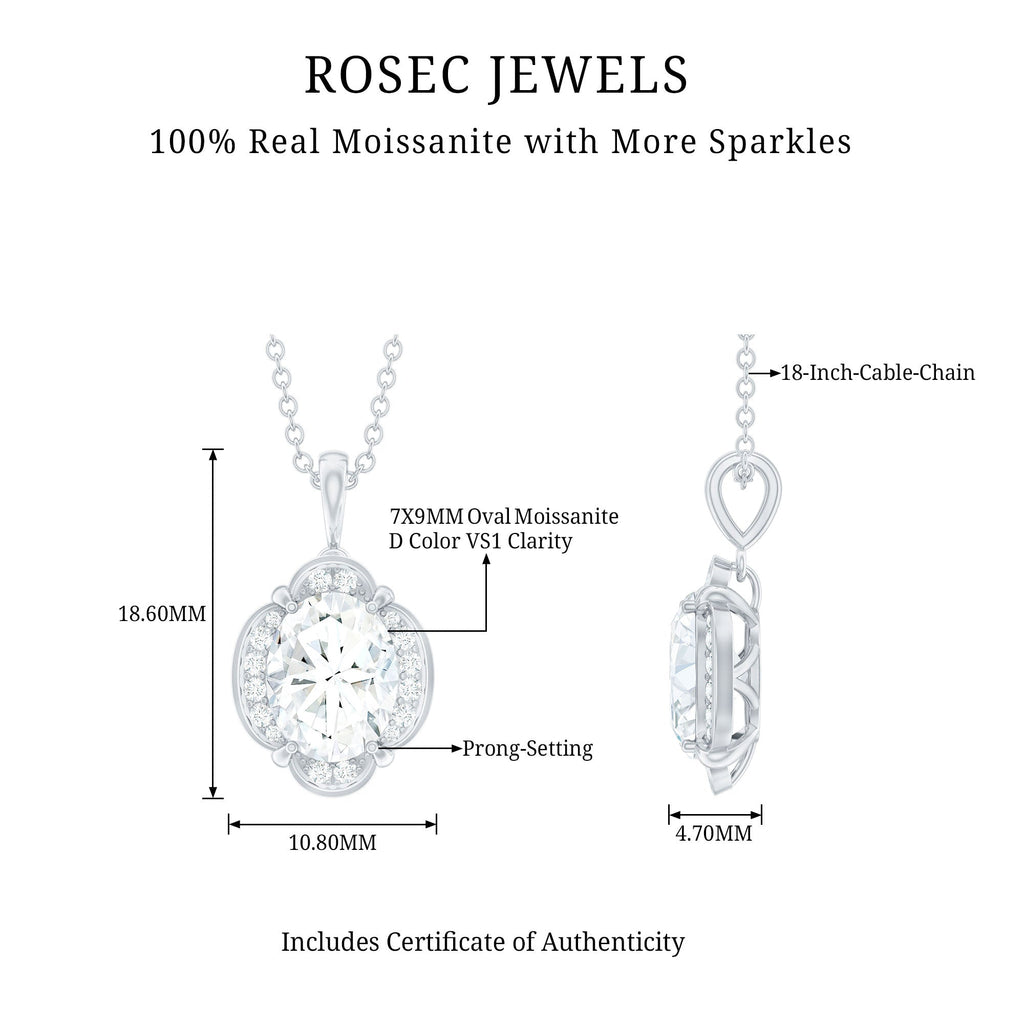 Moissanite Art Deco Necklace with Silver Chain