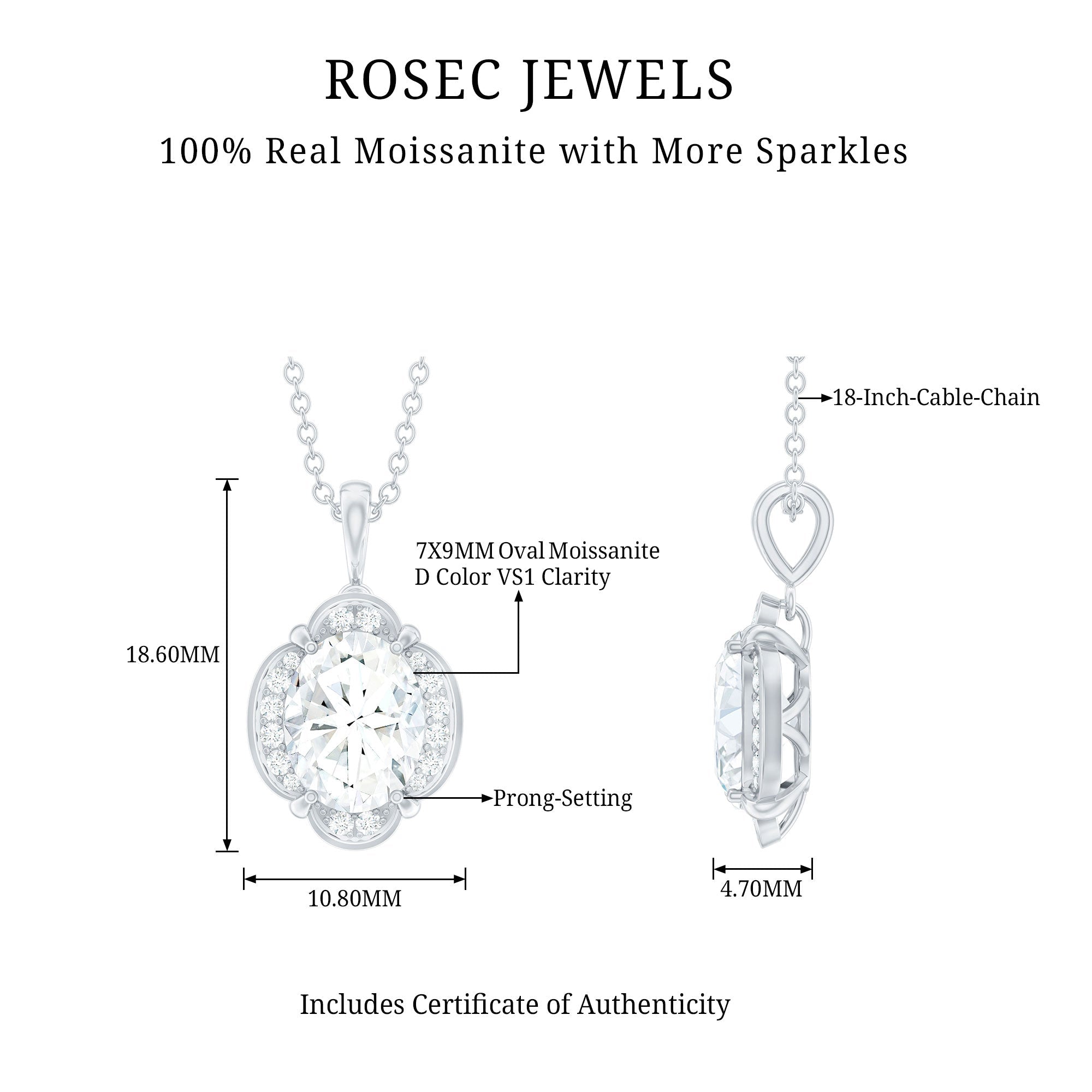 Moissanite Art Deco Necklace with Silver Chain