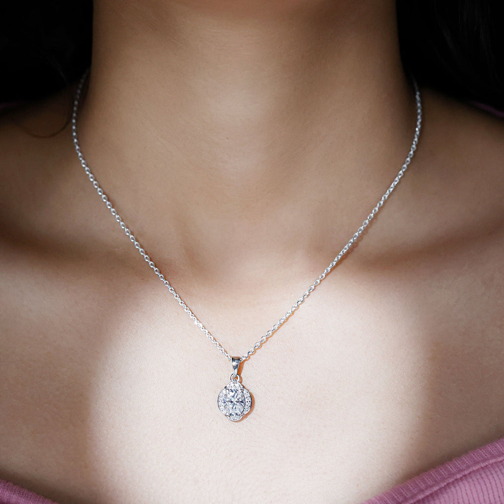 Moissanite Art Deco Necklace with Silver Chain