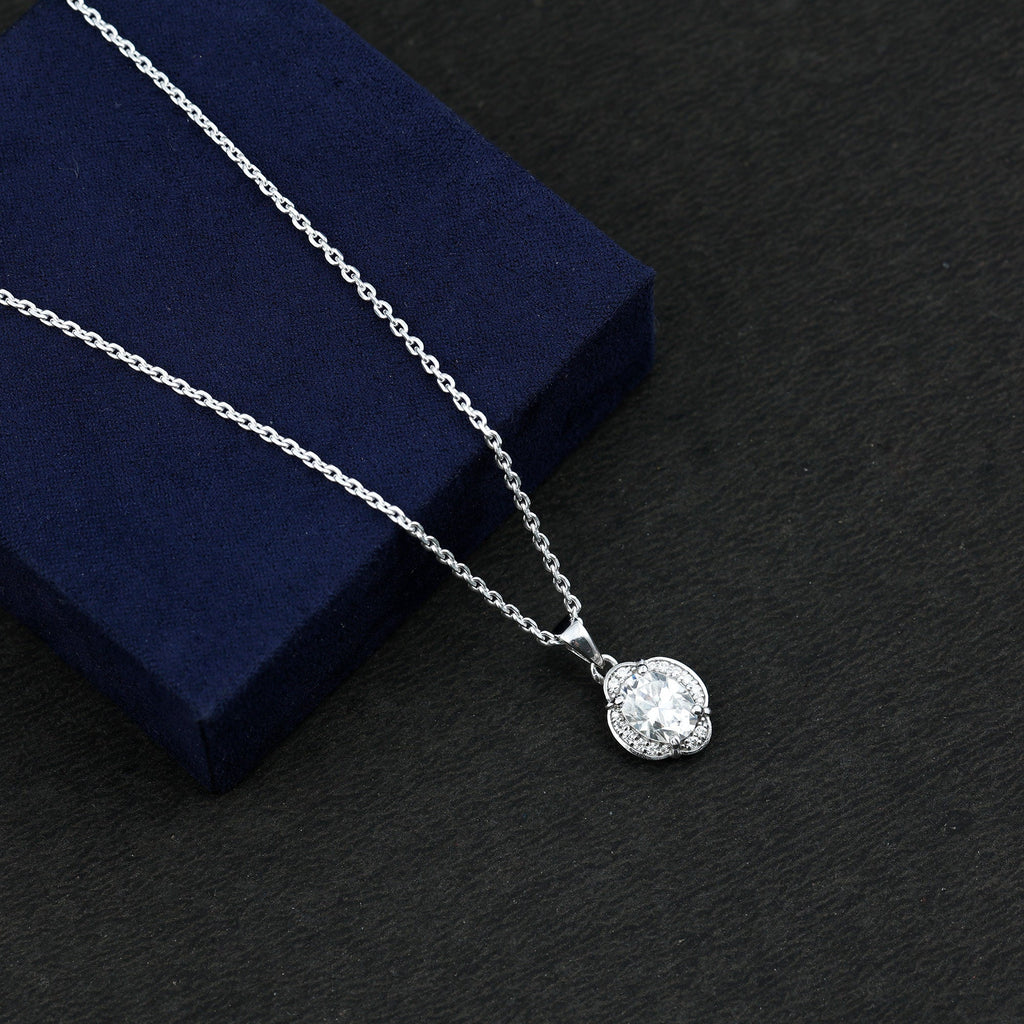 Moissanite Art Deco Necklace with Silver Chain