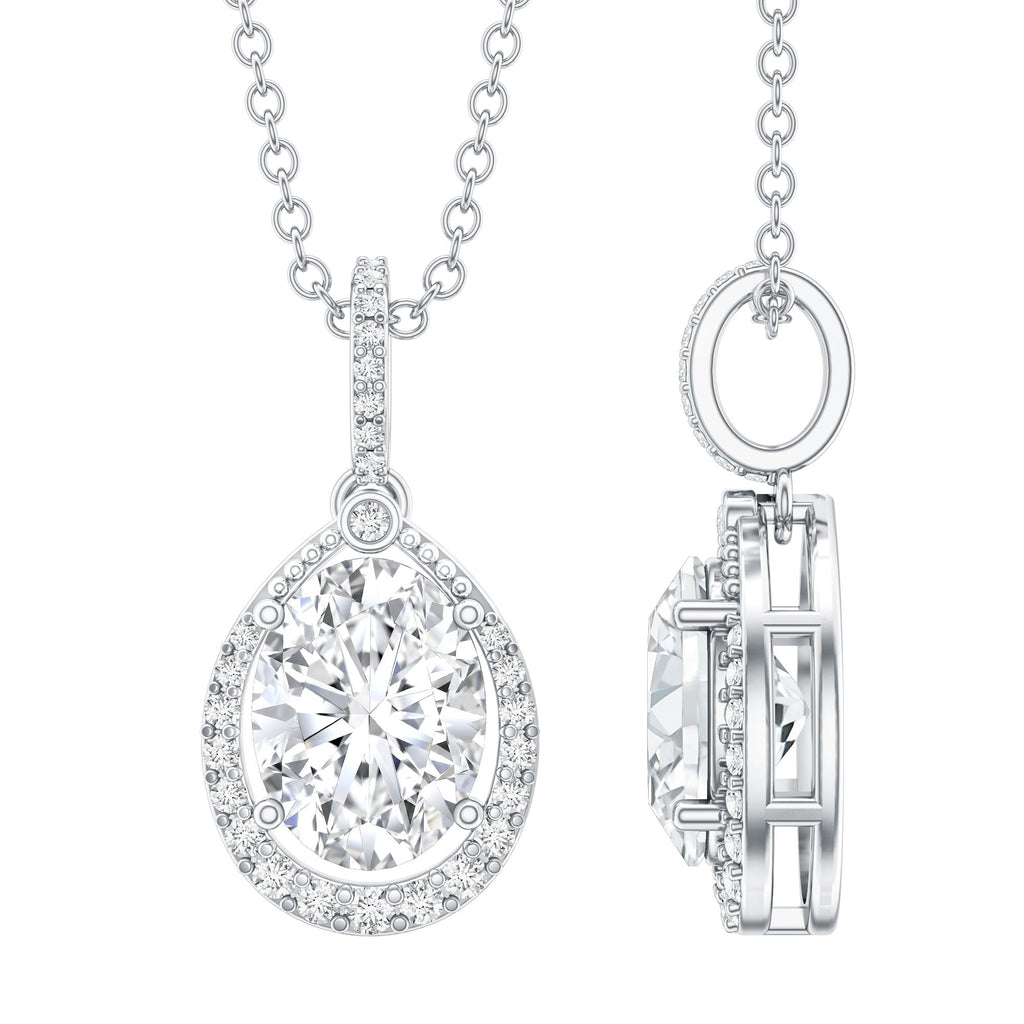 Certified 1.2 Carat Oval Moissanite Bridal Necklace For Wedding in Silver