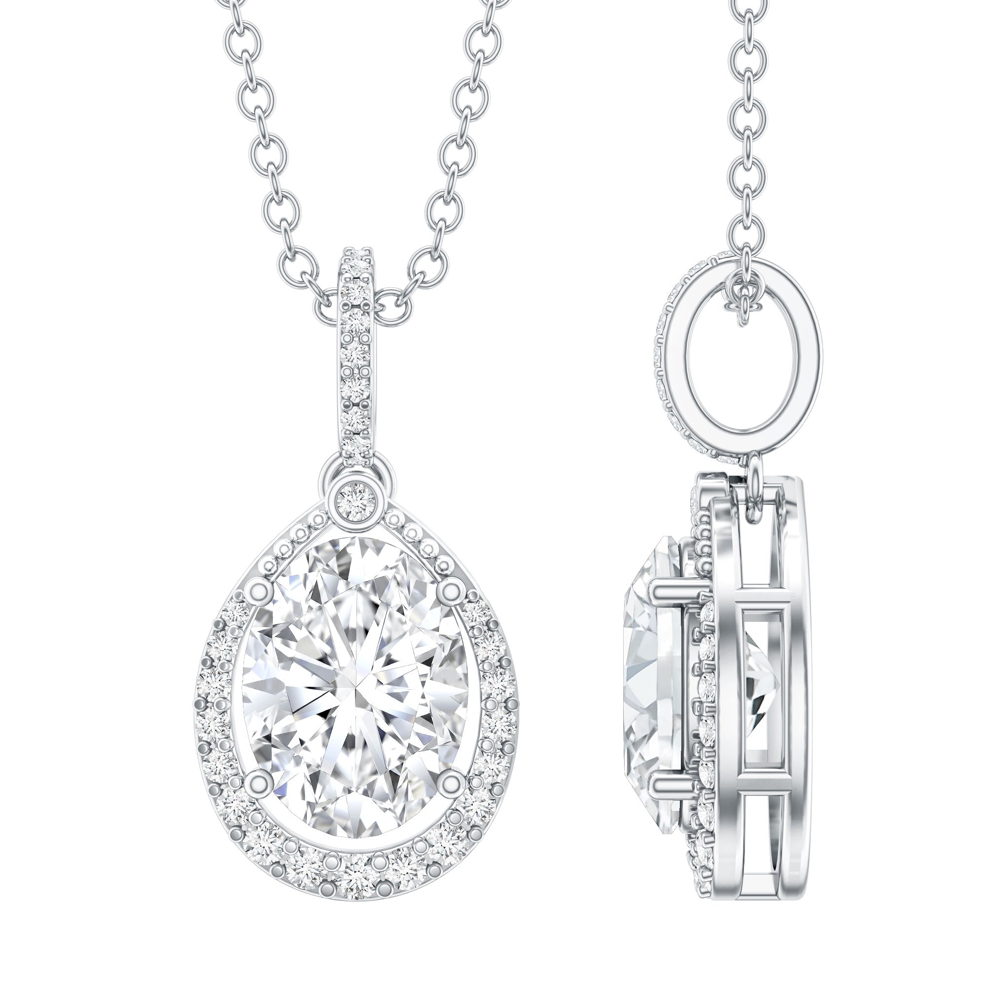 Certified 1.2 Carat Oval Moissanite Bridal Necklace For Wedding in Silver