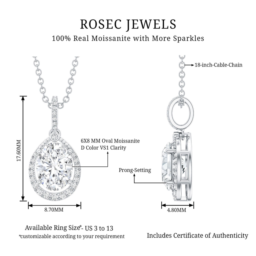 Certified 1.2 Carat Oval Moissanite Bridal Necklace For Wedding in Silver