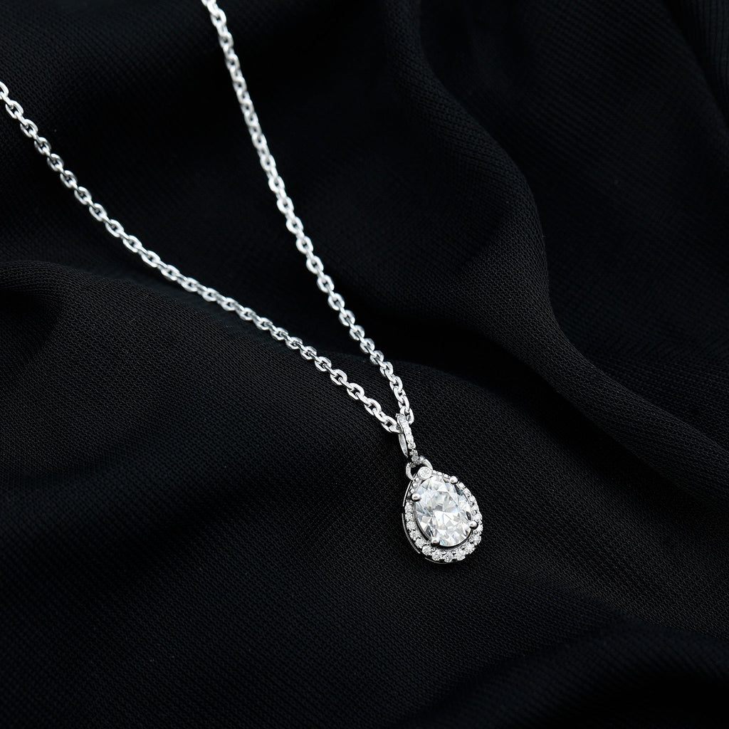 Certified 1.2 Carat Oval Moissanite Bridal Necklace For Wedding in Silver