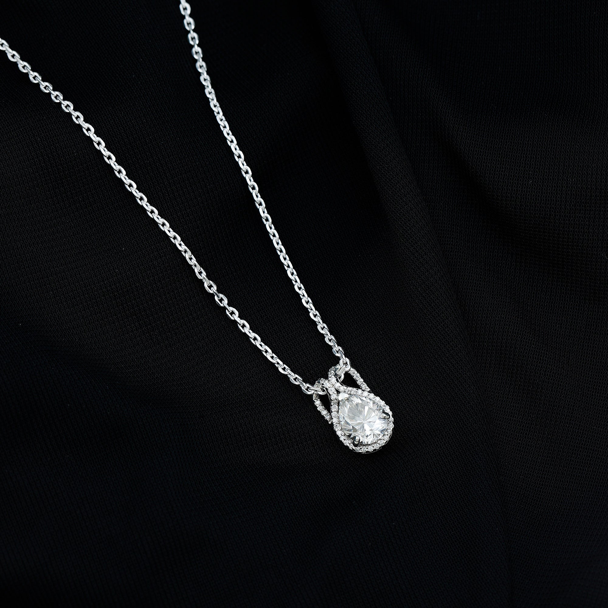 Certified 1.4 Carat Moissanite Teardrop Wedding Necklace with Silver Chain