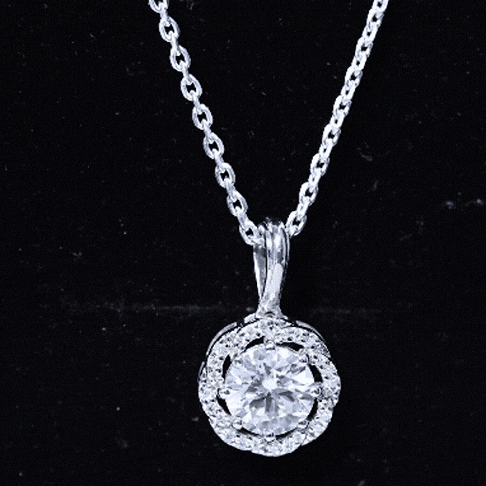 Certified 2 Carat Moissanite Halo Pendant Necklace with Silver Chain
