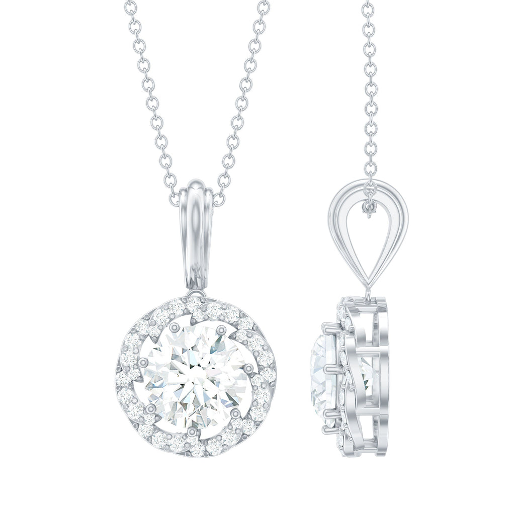 Certified 2 Carat Moissanite Halo Pendant Necklace with Silver Chain