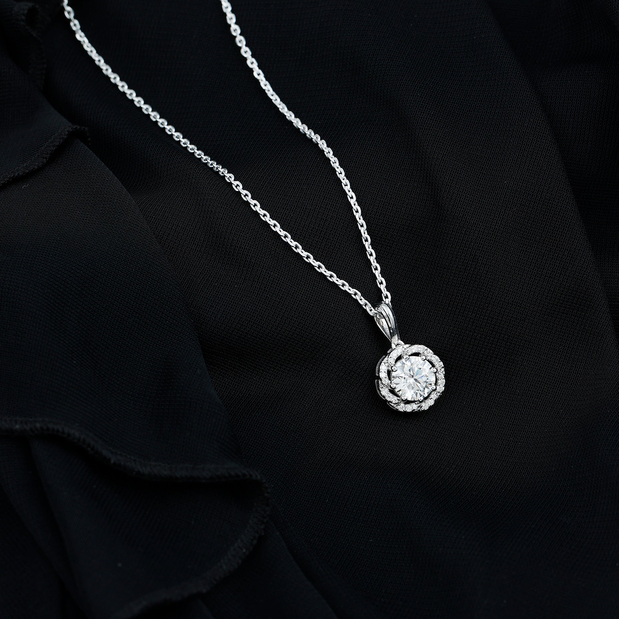 Certified 2 Carat Moissanite Halo Pendant Necklace with Silver Chain