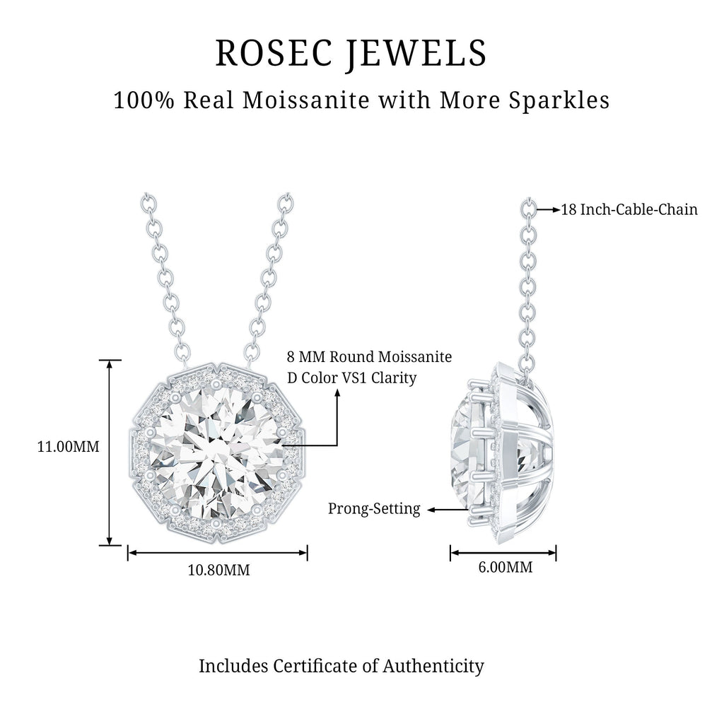 Certified 2 Carat Round Moissanite Designer Necklace with Silver Chain