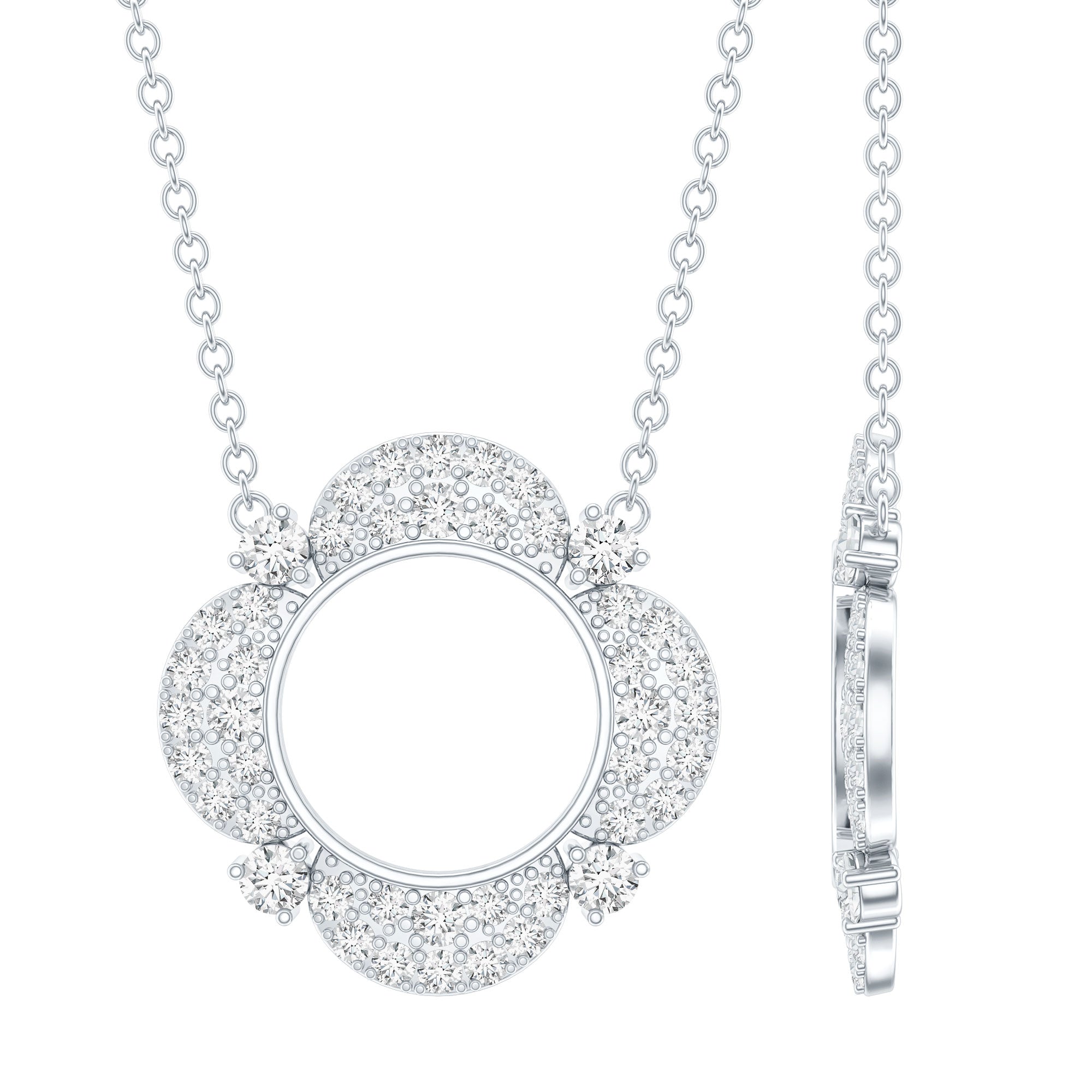 Moissanite Flower Pendant Necklace With Silver Chain