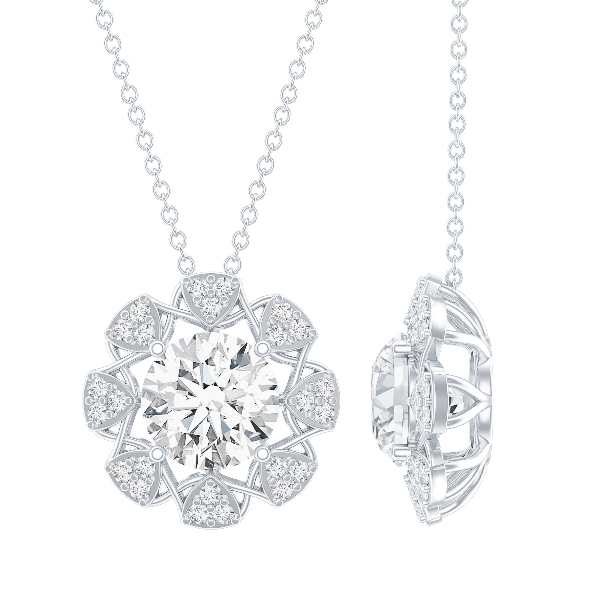 2 Carat Brilliant Cut Moissanite Bridal Necklace With Silver Chain