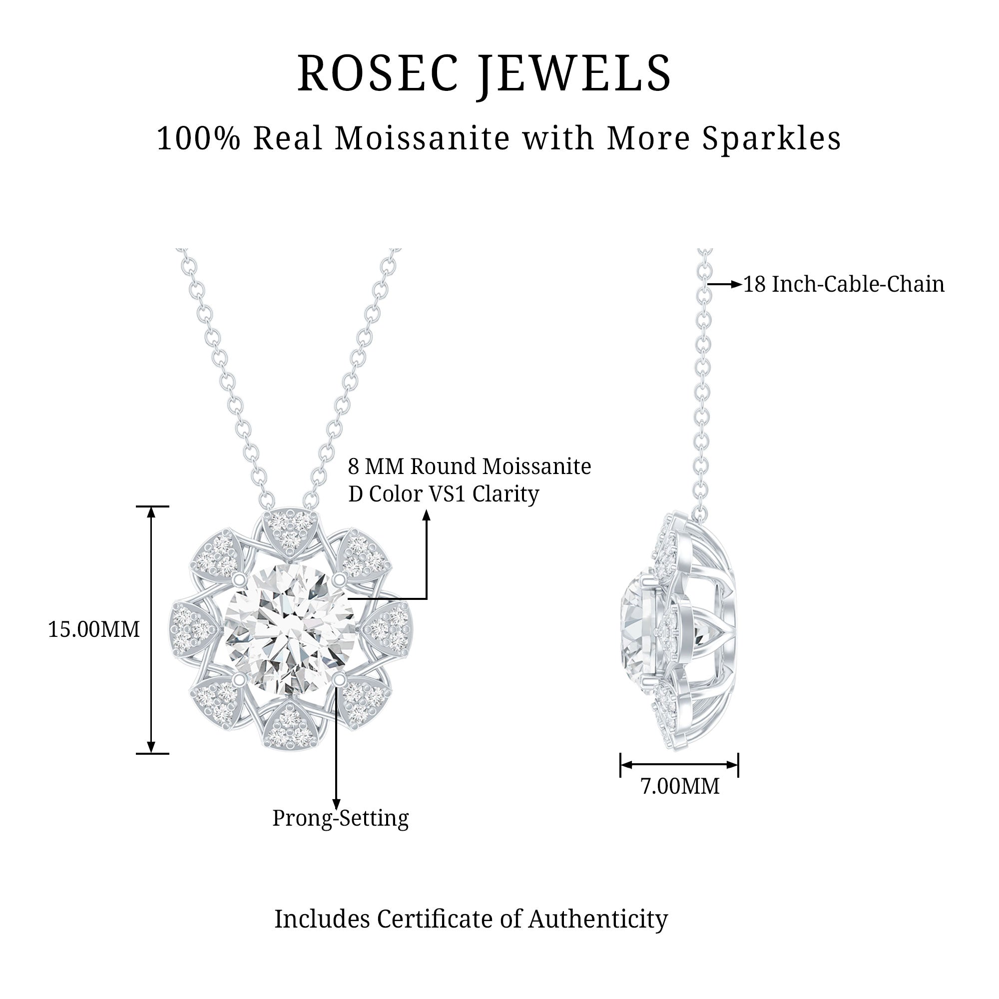 2 Carat Brilliant Cut Moissanite Bridal Necklace With Silver Chain