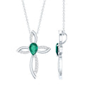 Pear Shape Lab Emerald Cross Locket with Silver Chain
