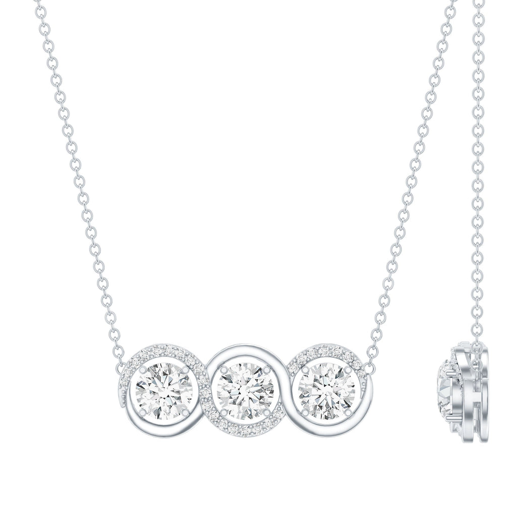 Certified Round Moissanite 3 Stone Bar Necklace with Silver Chain