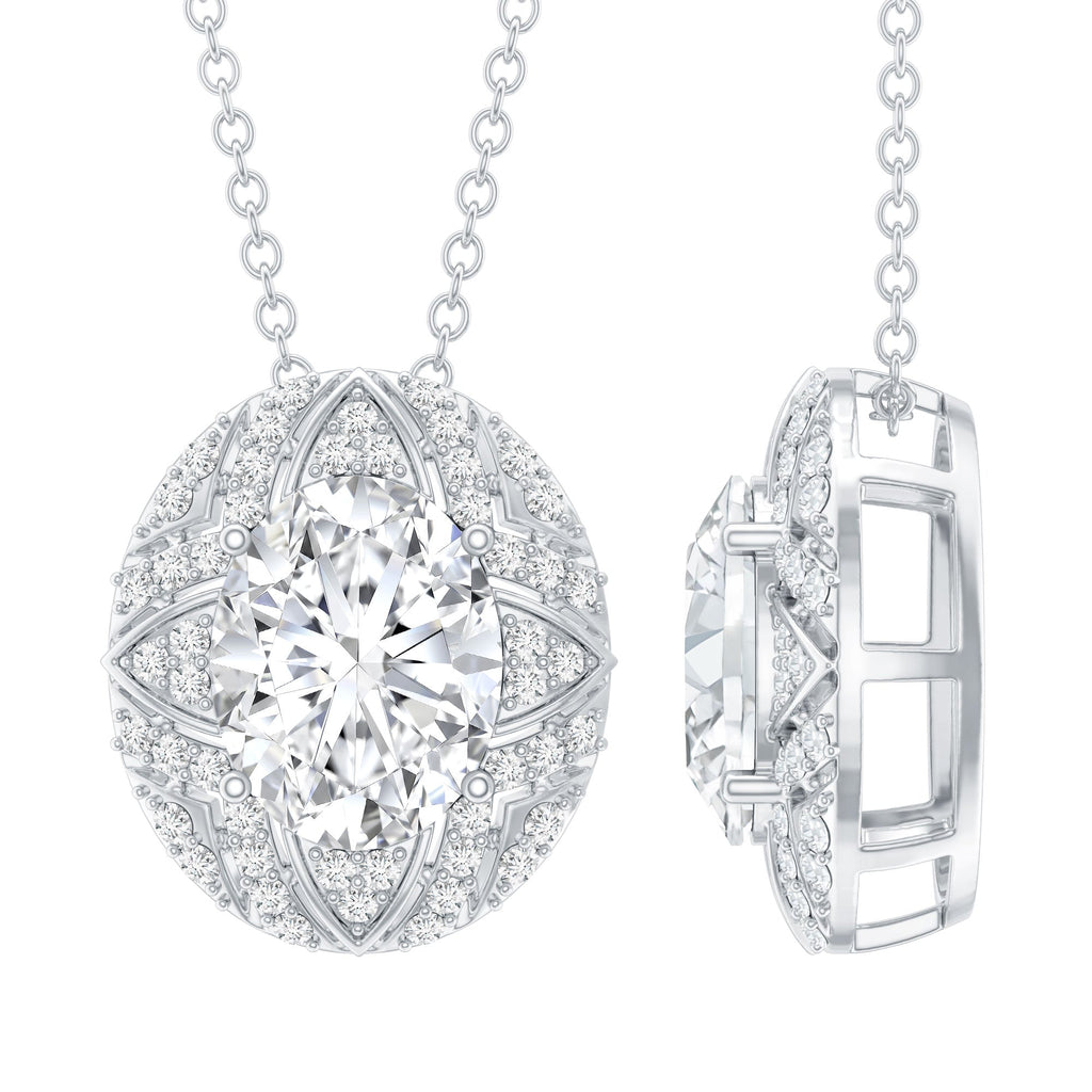 Art Deco Style 2 Carat Moissanite Designer Necklace with Silver Chain