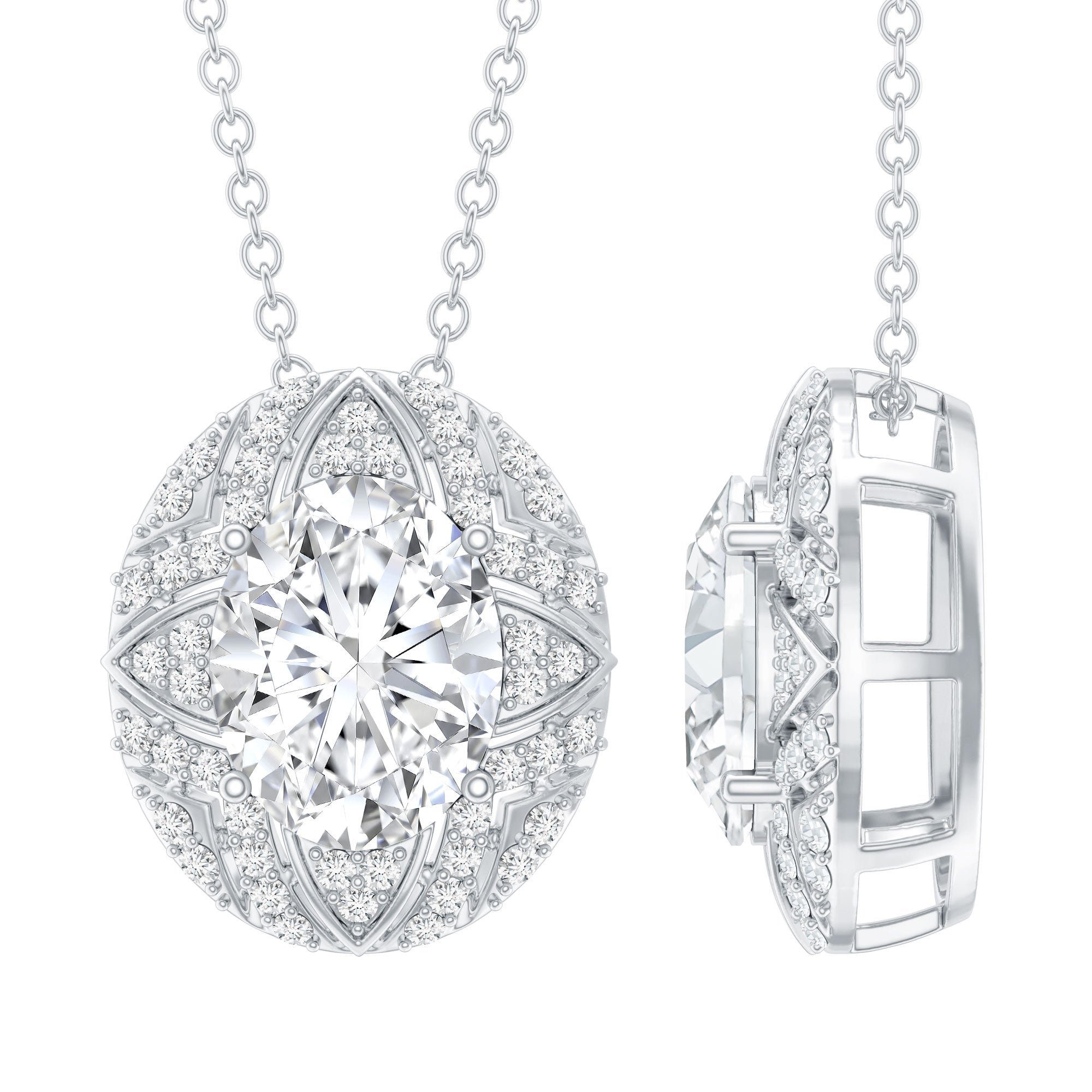 Art Deco Style 2 Carat Moissanite Designer Necklace with Silver Chain
