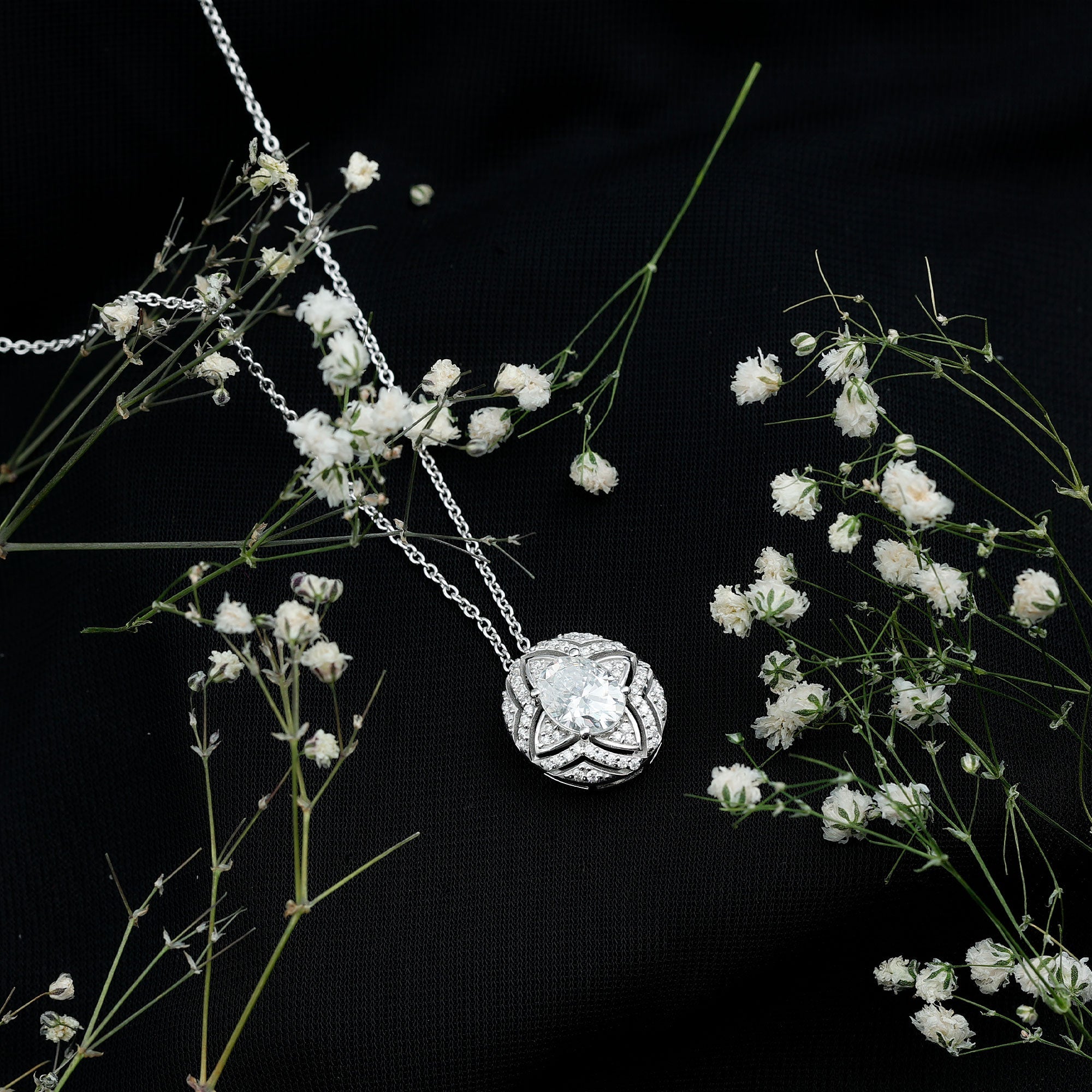 Art Deco Style 2 Carat Moissanite Designer Necklace with Silver Chain