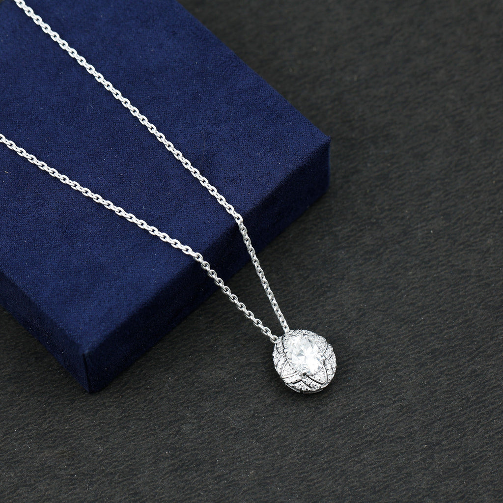 Art Deco Style 2 Carat Moissanite Designer Necklace with Silver Chain