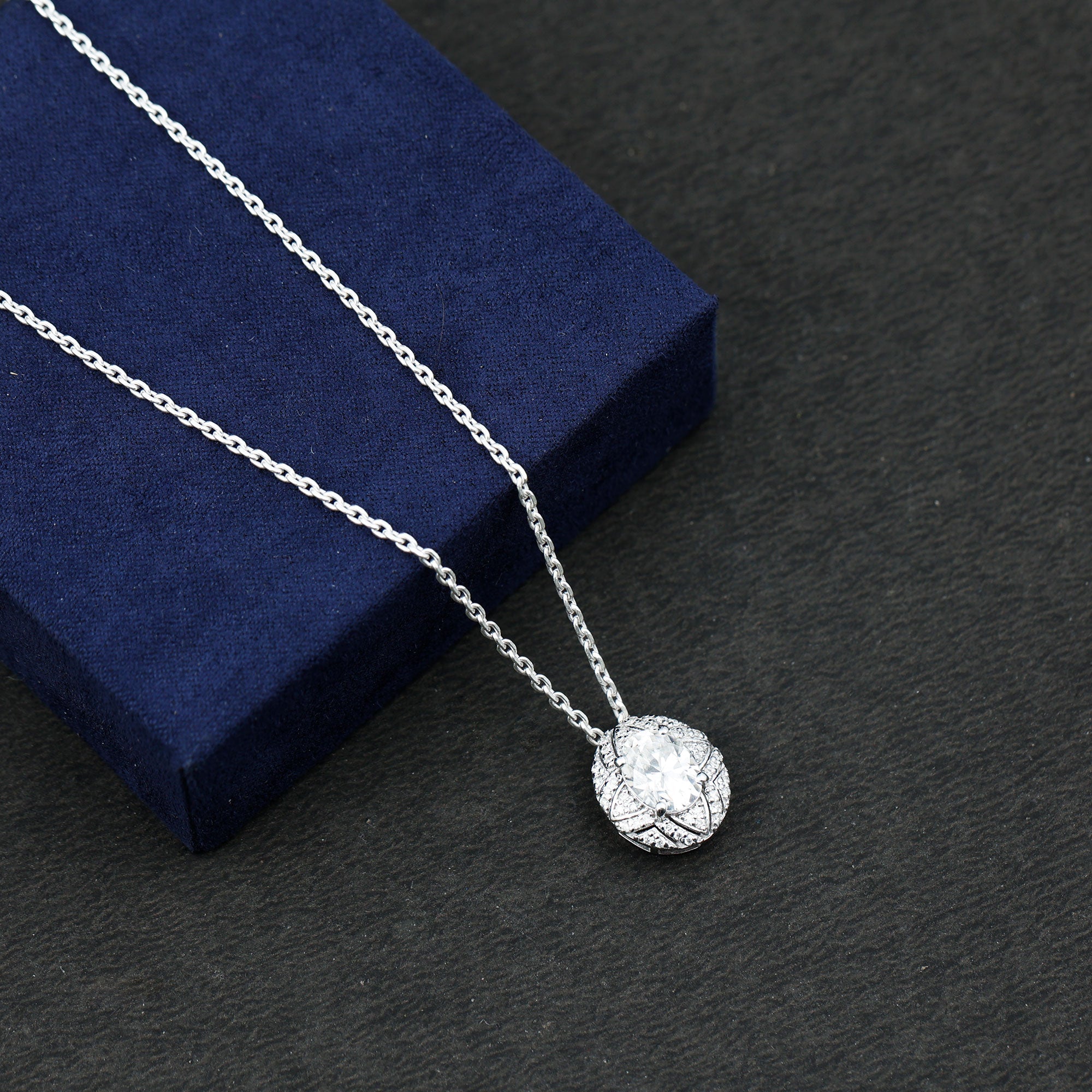 Art Deco Style 2 Carat Moissanite Designer Necklace with Silver Chain