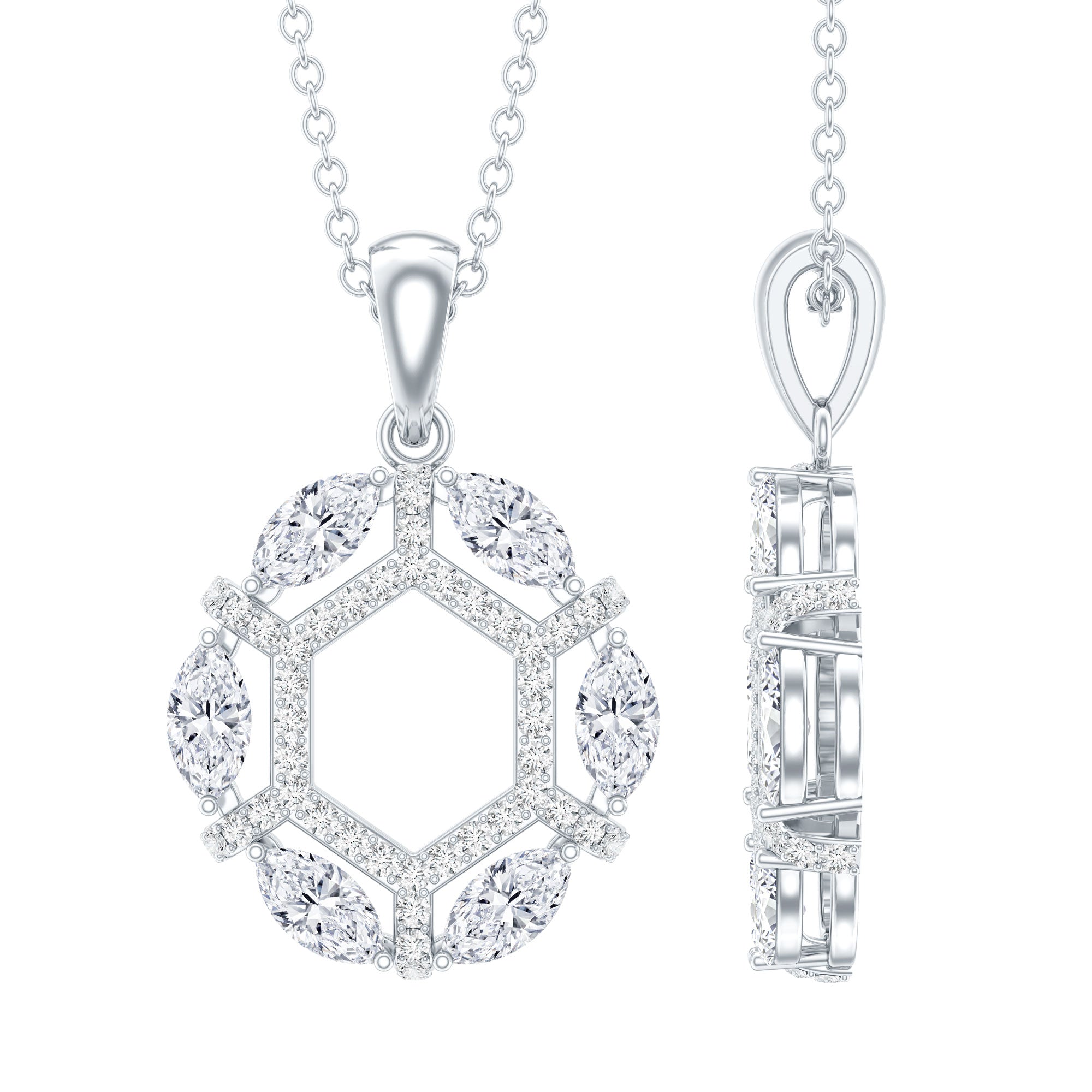 Womens Moissanite Designer Eternity Necklace with Silver Chain