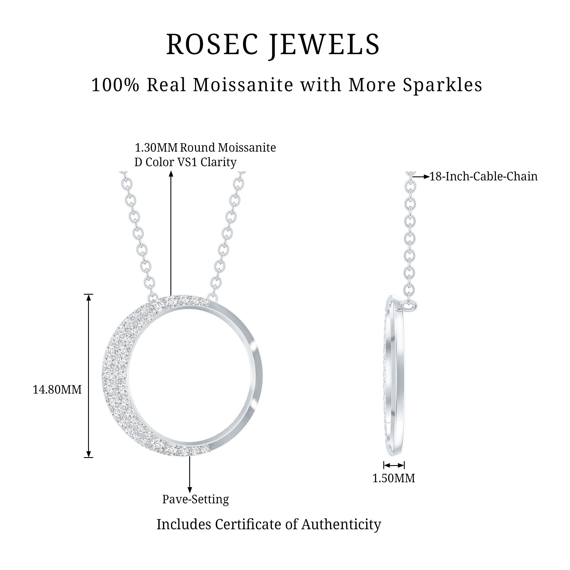 Moissanite Circle of Life Necklace with Silver Chain