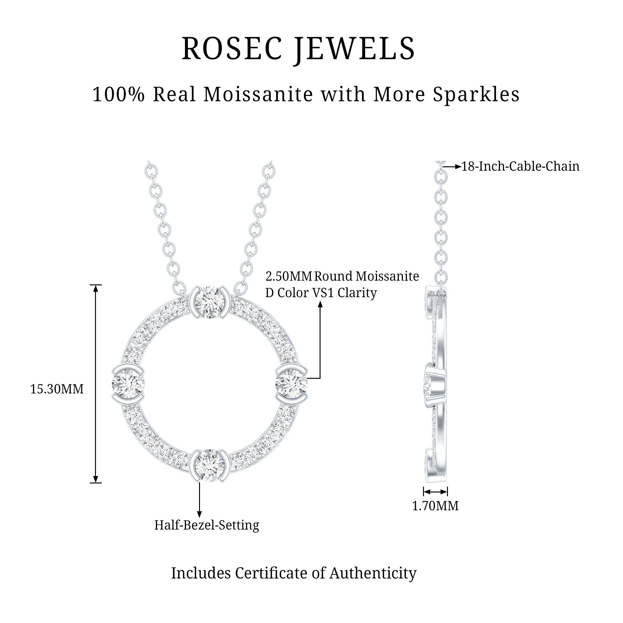 Sterling Silver Moissanite Eternity Necklace With Chain