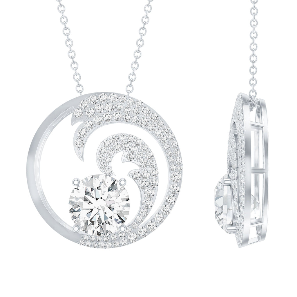 Certified Moissanite Ocean Wave Necklace with Silver Chain