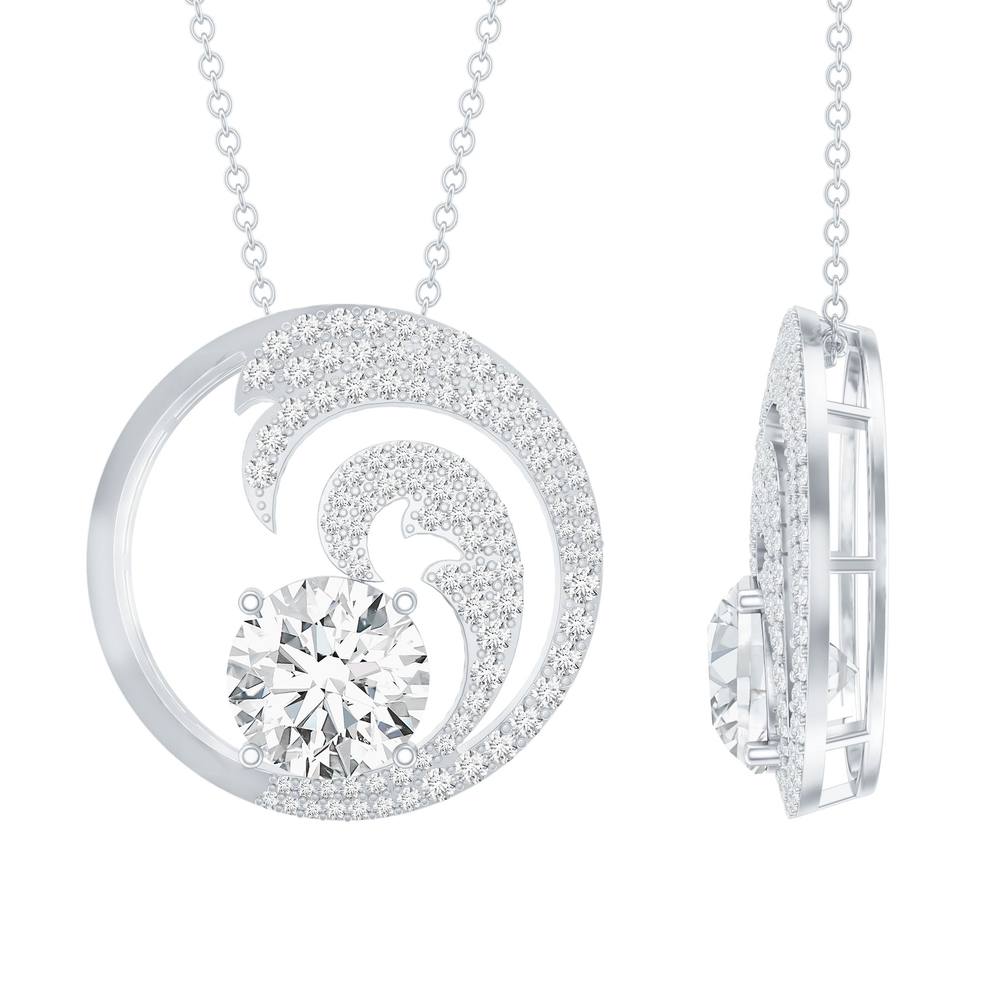 Certified Moissanite Ocean Wave Necklace with Silver Chain