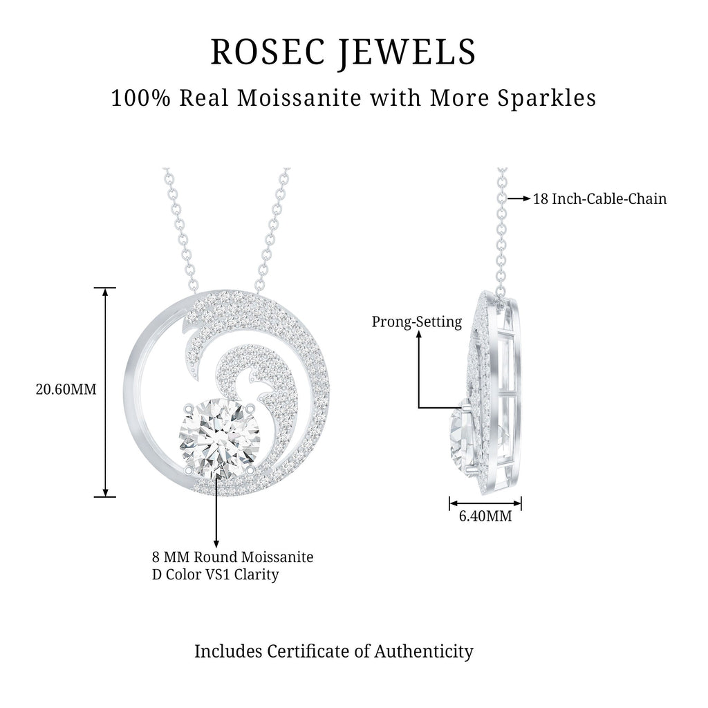 Certified Moissanite Ocean Wave Necklace with Silver Chain