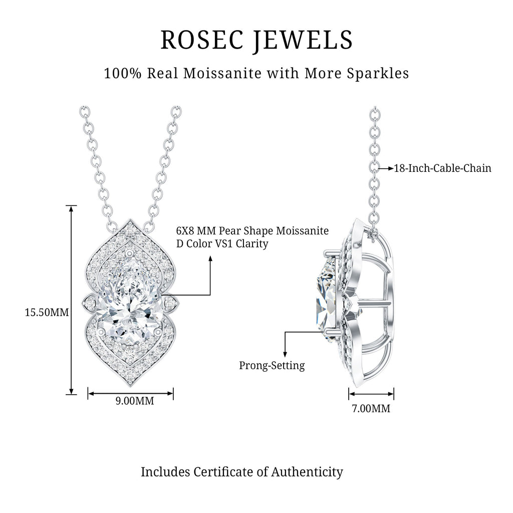 Certified 1.3 Carat Pear Cut Moissanite Vintage Necklace with Silver Chain