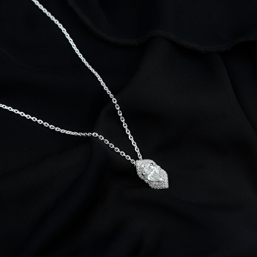 Certified 1.3 Carat Pear Cut Moissanite Vintage Necklace with Silver Chain