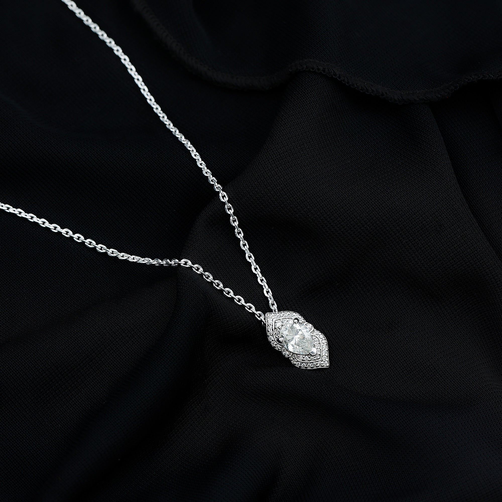 Certified 1.3 Carat Pear Cut Moissanite Vintage Necklace with Silver Chain