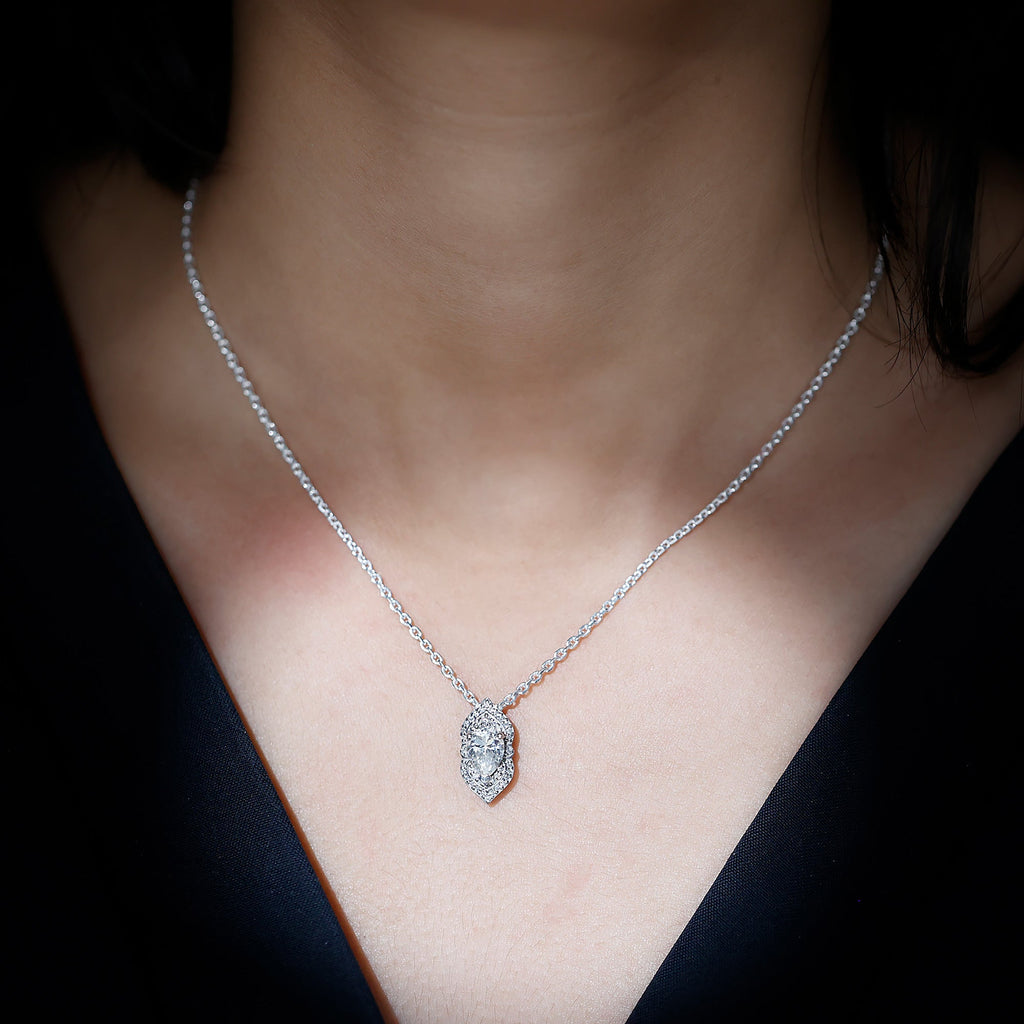 Certified 1.3 Carat Pear Cut Moissanite Vintage Necklace with Silver Chain