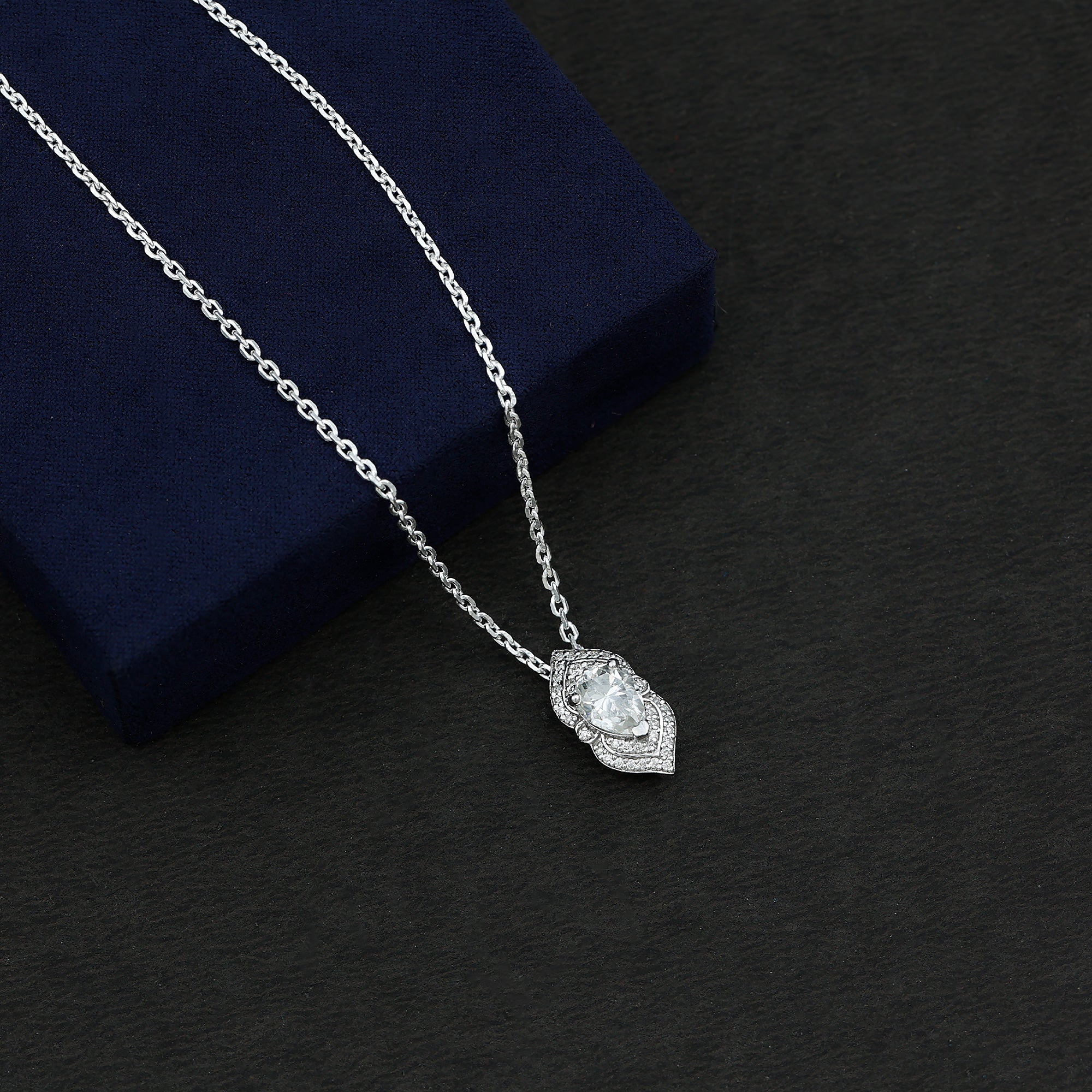Certified 1.3 Carat Pear Cut Moissanite Vintage Necklace with Silver Chain