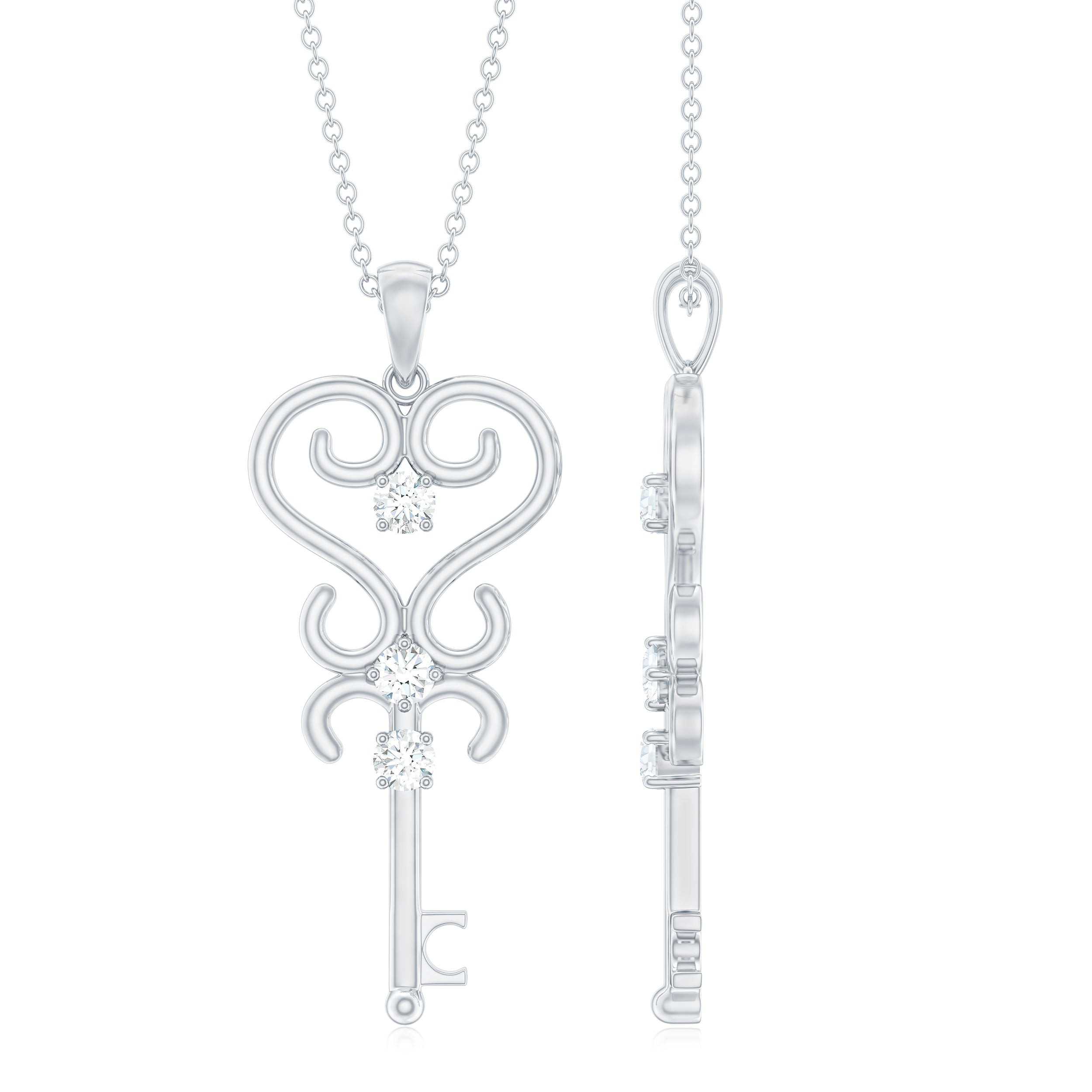 Vintage Inspired Cubic Zirconia Key Necklace with Certificate