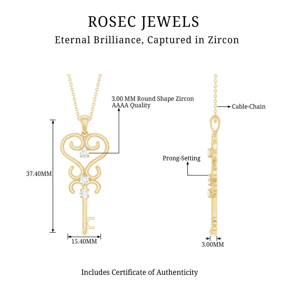 Vintage Inspired Cubic Zirconia Key Necklace with Certificate