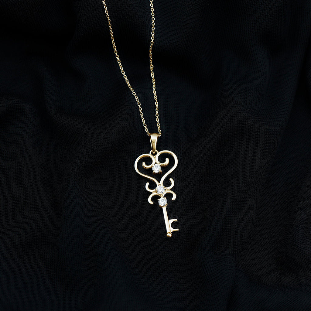 Vintage Inspired Cubic Zirconia Key Necklace with Certificate