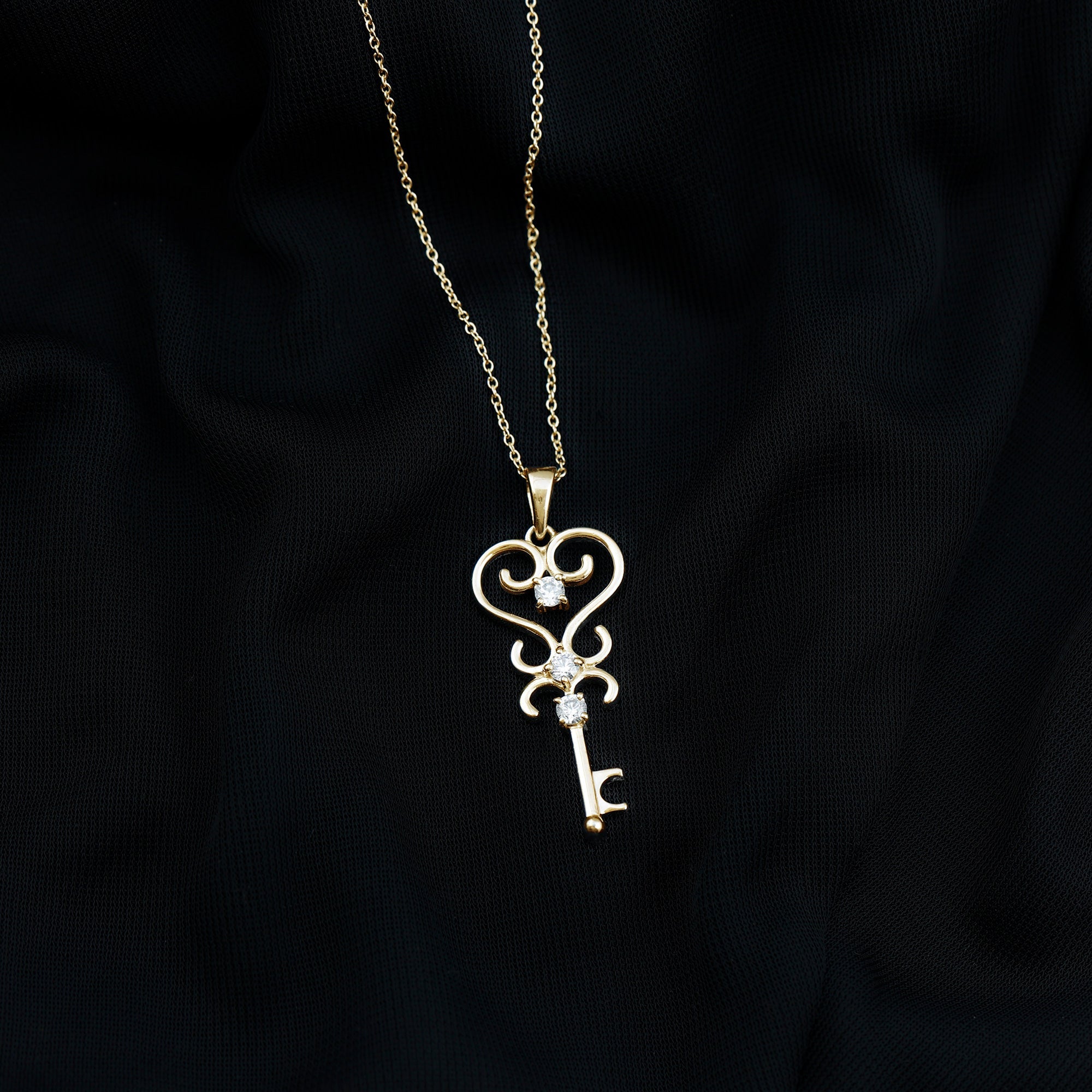 Vintage Inspired Cubic Zirconia Key Necklace with Certificate