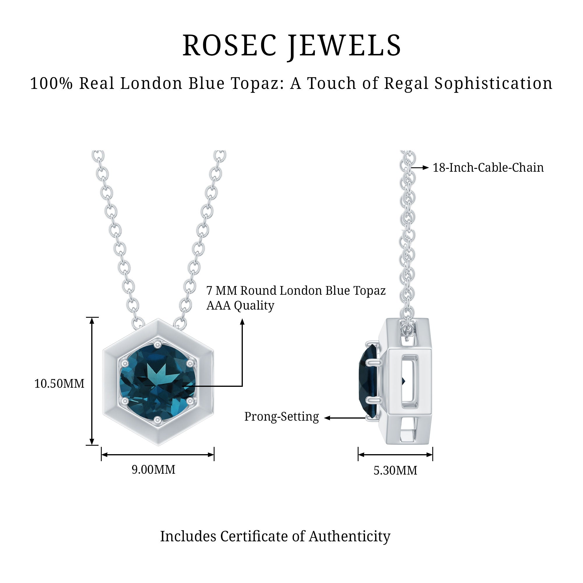 1.35 Carat Simple London Blue Topaz Solitaire Pendant