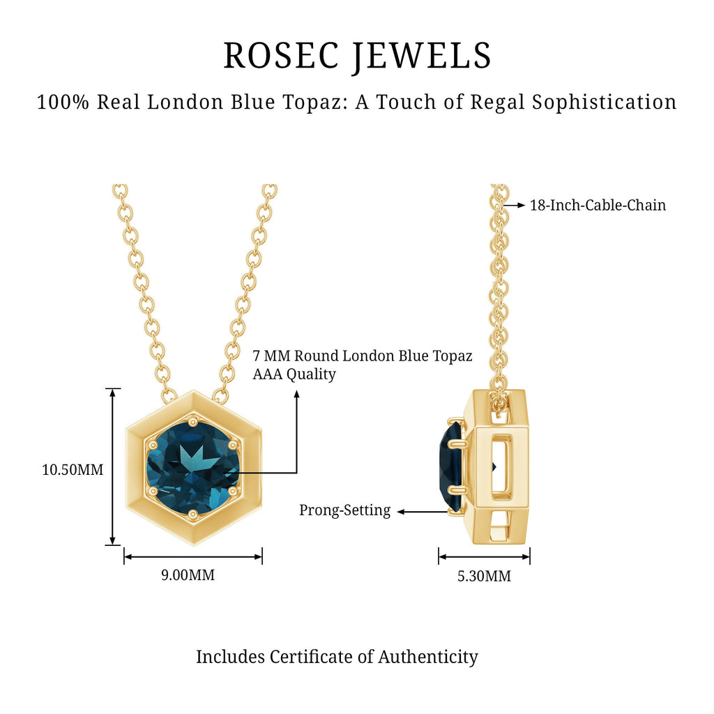 1.35 Carat Simple London Blue Topaz Solitaire Pendant
