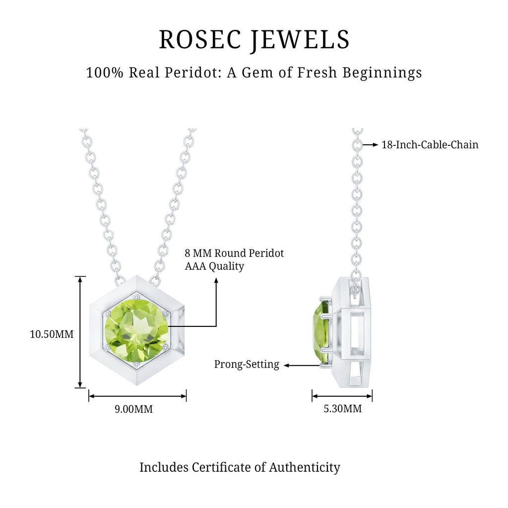 2 Carat Round Cut Peridot Hexagon Necklace for Women