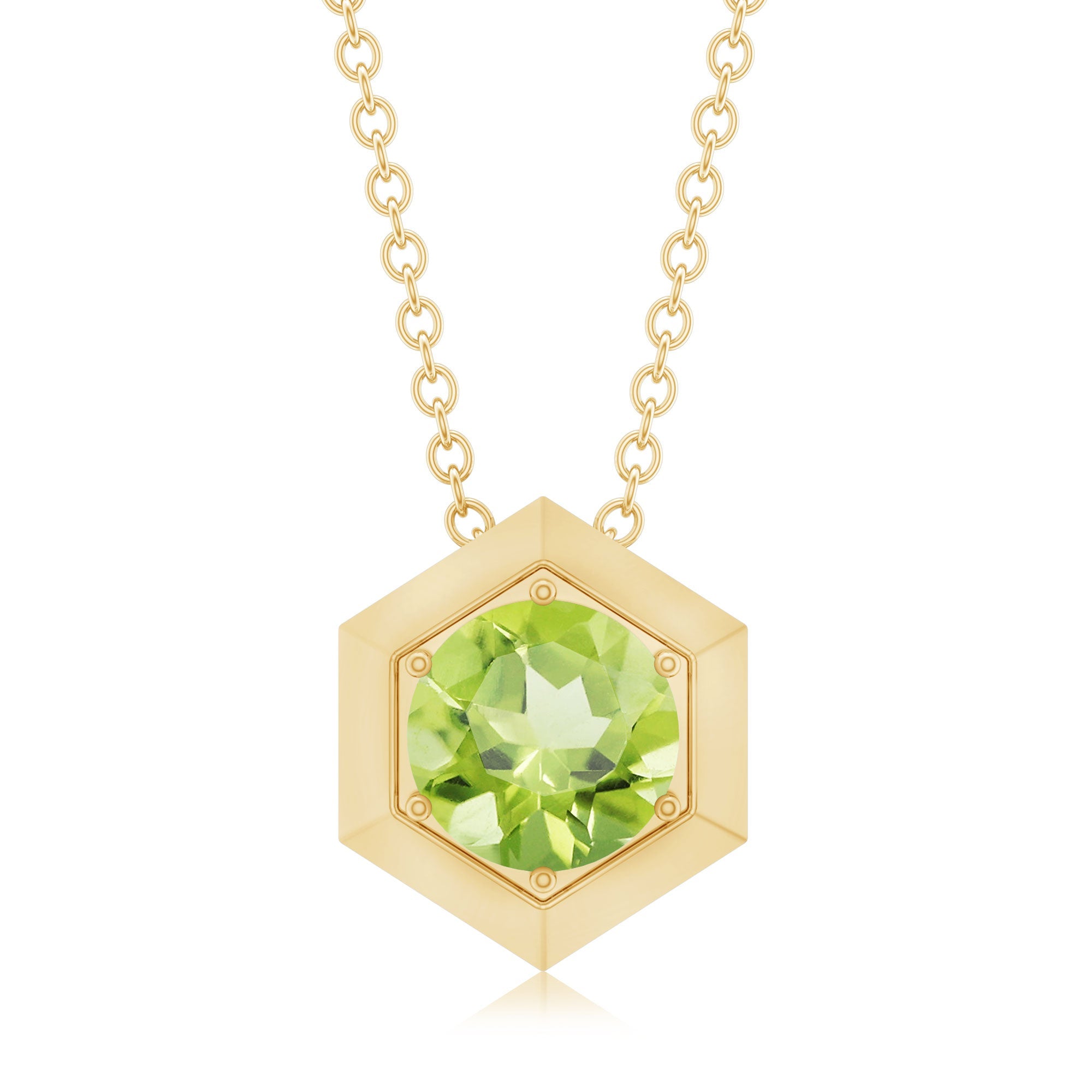 2 Carat Round Cut Peridot Hexagon Necklace for Women